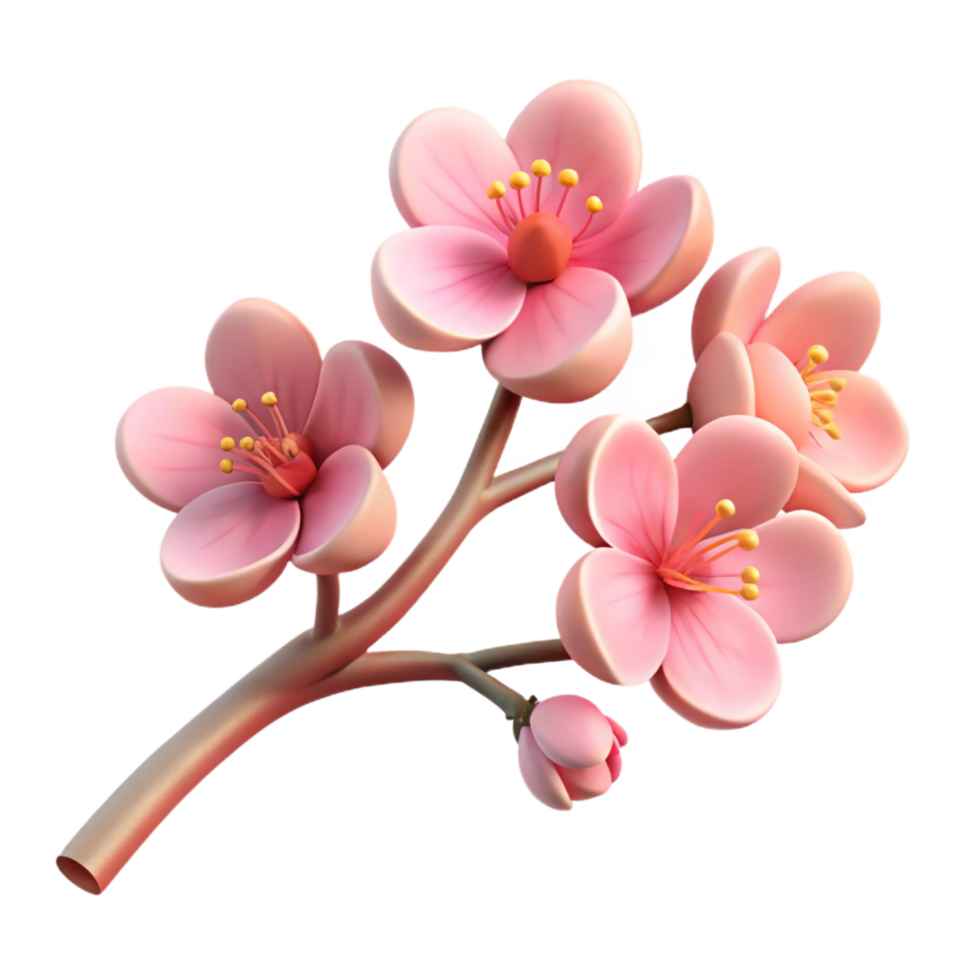 quintessential classic Isolated cutout, professional render of a single branch of cherry blossoms with Transparent Background 4K png