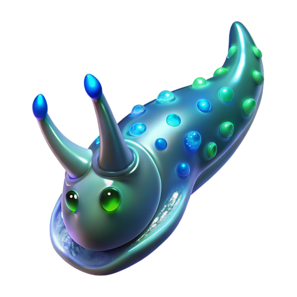 magnificent nostalgic victorian Concept art style, isolated cutout of a bioluminescent, crystalline space slug, exhibiting intricate bio-mechanical details with Transparent Background exclusive png