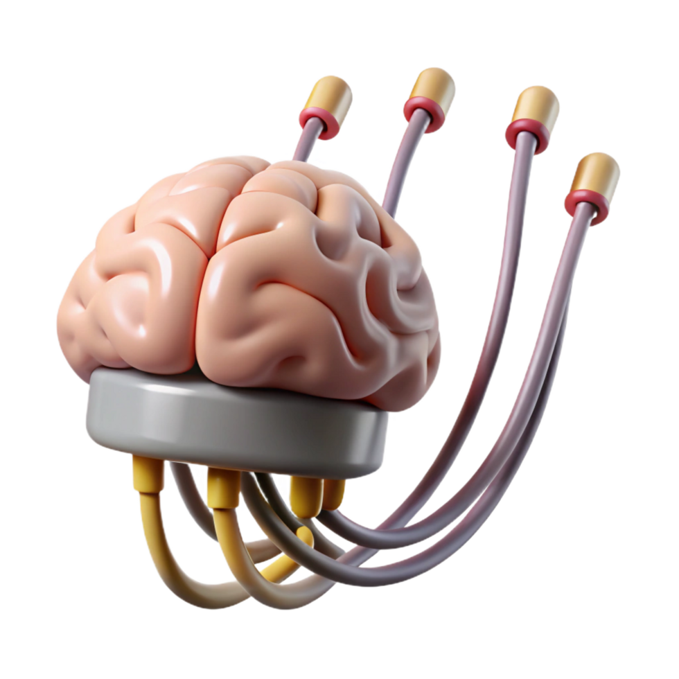 memorable elegant Photorealistic professional render of a single, advanced neural implant with fiber optic cables with Transparent Background refined png