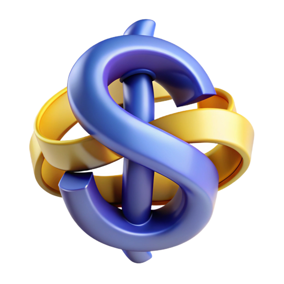 memorable vintage A dollar sign, made of flowing ribbons with Transparent Background precision png