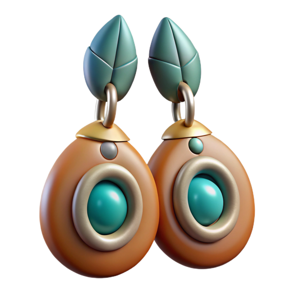 immaculate bold mid-century Photorealistic ultra-detailed isolated cutout of a pair of tribal earrings crafted from polished stones and feathers with Transparent Background fine detail png