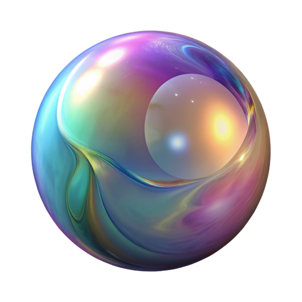 impressive geometric Ultra-detailed, isolated cutout of a single, iridescent, soap bubble with fractal patterns, professional render with Transparent Background sharp png