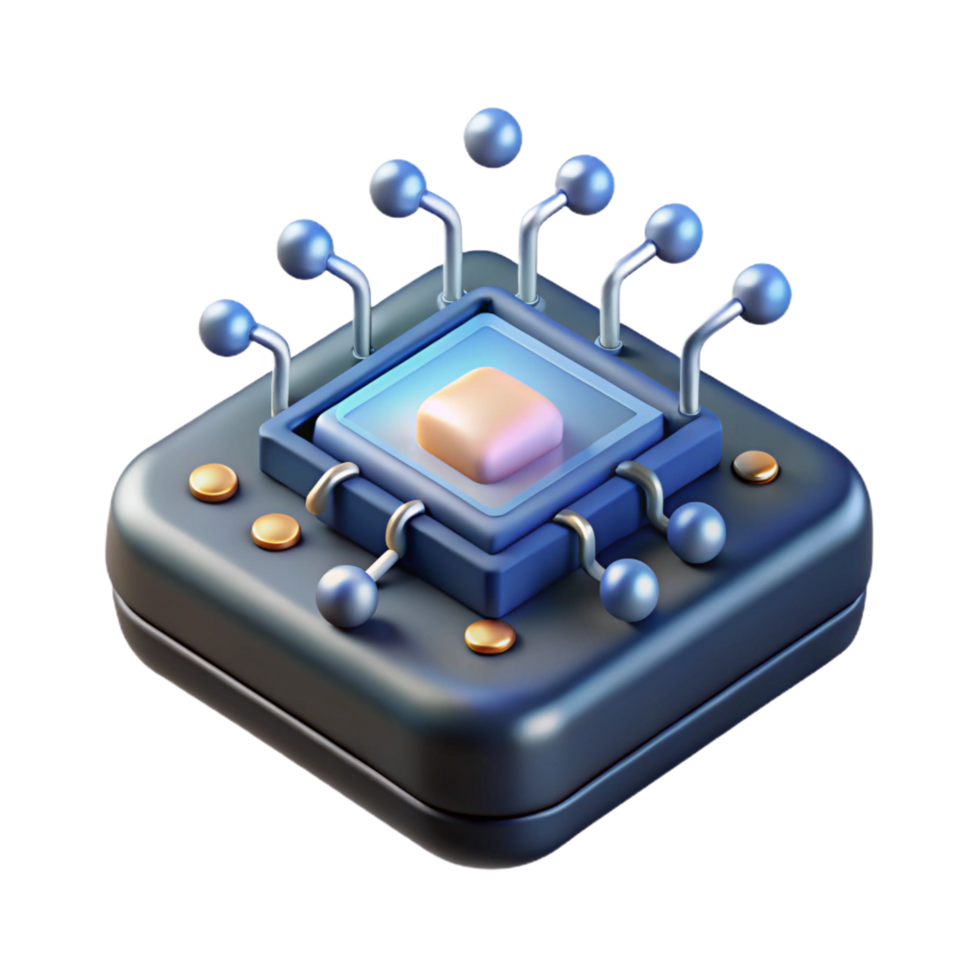 gorgeous mid-century Concept art style, isolated cutout of a single, levitating circuit board with glowing components, ultra-detailed with Transparent Background high quality png