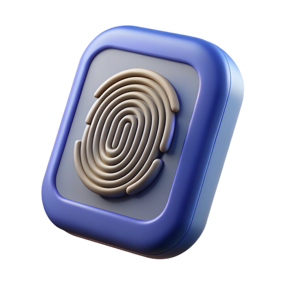 exquisite bold bohemian Isolated cutout, professional render of a single, hyper-realistic, ultra-detailed biometric scanner with fingerprint ridges, with Transparent Background original png