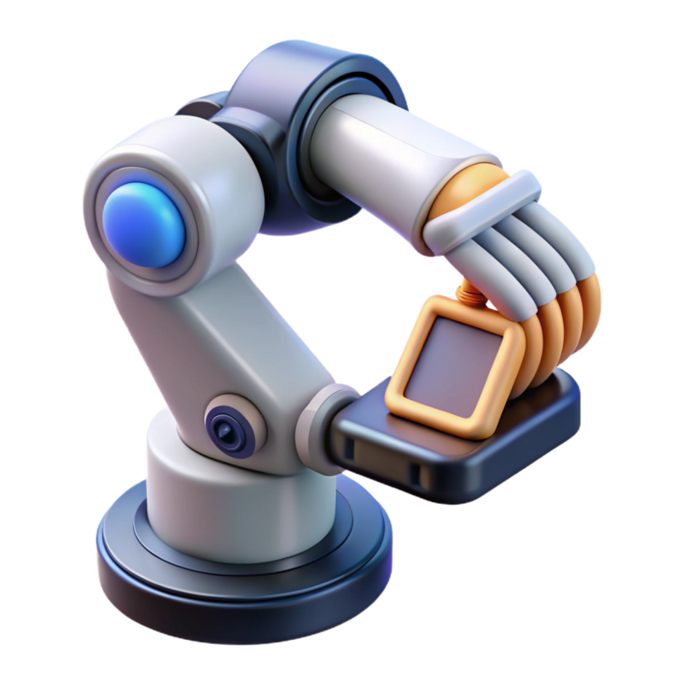 impressive whimsical urban Hyper-specific concept art style render of a futuristic robotic arm holding a microchip, isolated cutout with Transparent Background ultra HD png