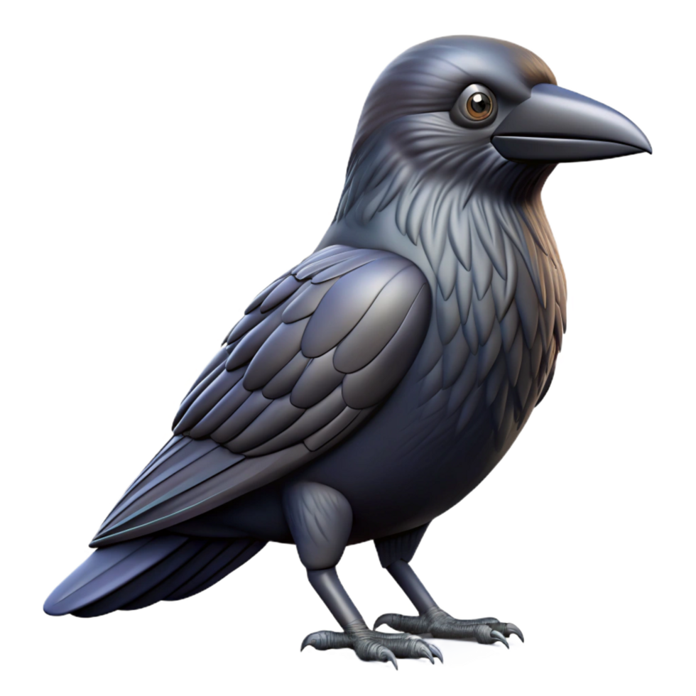 stunning reflective avant-garde A single, realistic raven with glossy feathers, with Transparent Background flawless png