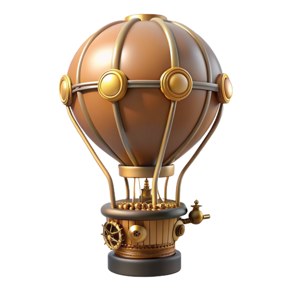 majestic retro Steampunk hot air balloon miniature model with Transparent Background detailed png