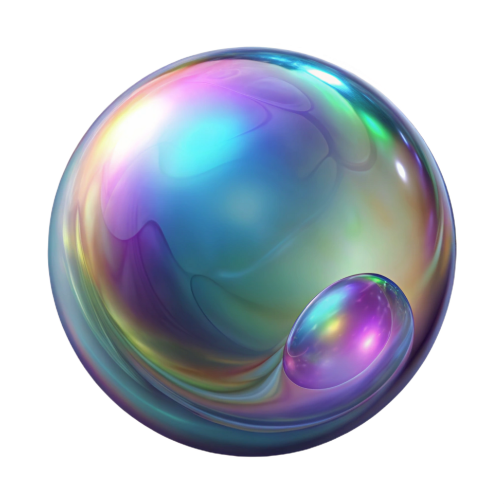 glorious calm contemporary Ultra-detailed, isolated cutout of a single, iridescent, soap bubble with fractal patterns, professional render with Transparent Background detailed png