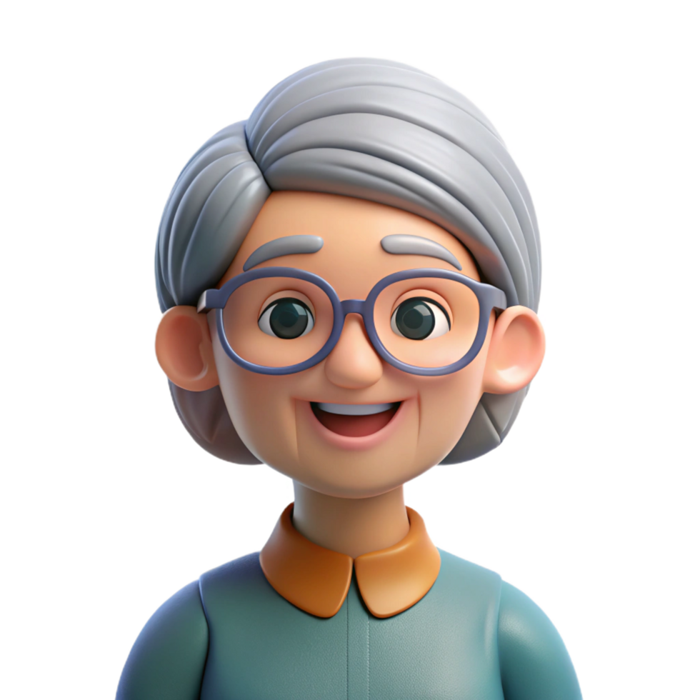 memorable elegant Happy senior woman with glasses, with Transparent Background high quality png