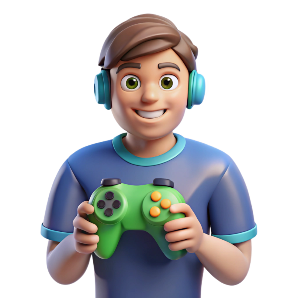 striking calm modern Gamer with controller with Transparent Background fine detail png