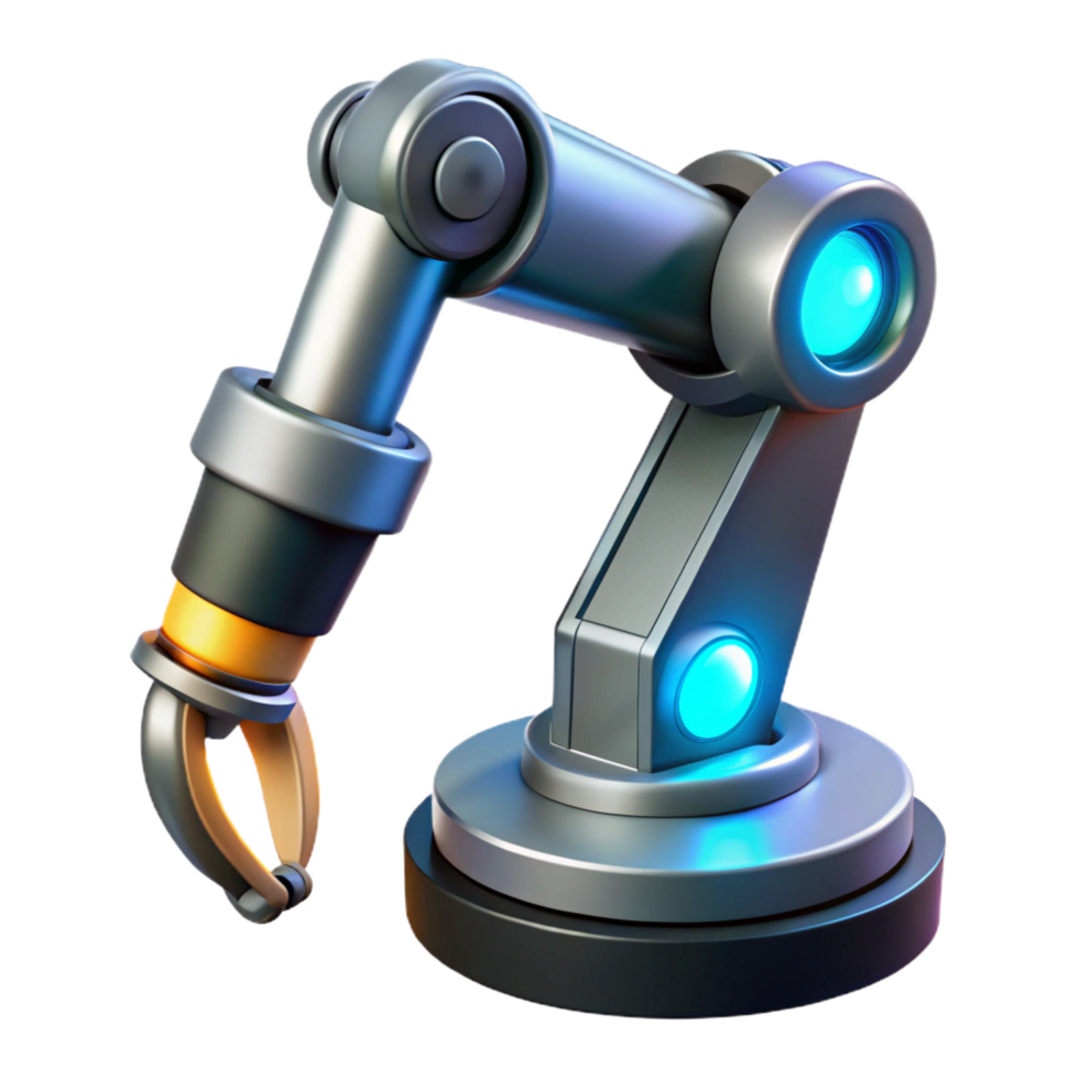 impressive timeless Robotic arm holding a futuristic tool with glowing tip with Transparent Background png