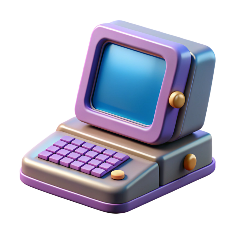 dramatic contemporary Concept art style, isolated cutout of a retro-futuristic portable computer with a keyboard and small screen with Transparent Background gallery standard png