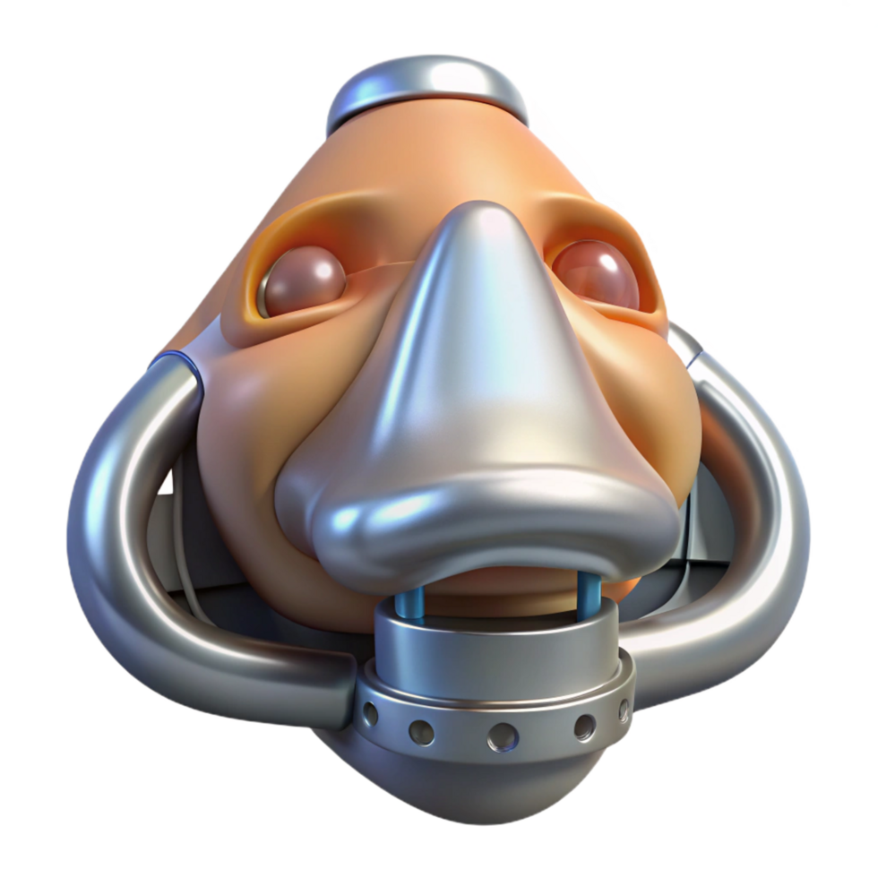 iconic nordic Professional render of a biomechanical nose, olfactory sensors enhanced, metallic grill, internal filters, isolated cutout with Transparent Background exclusive png