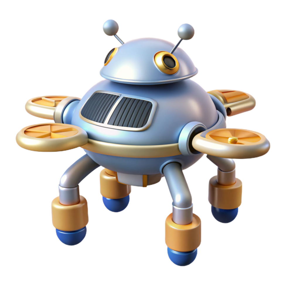 memorable futuristic Hyper-specific concept art style, isolated cutout, single stylized robotic space drone with retractable solar panels with Transparent Background masterfully captured png