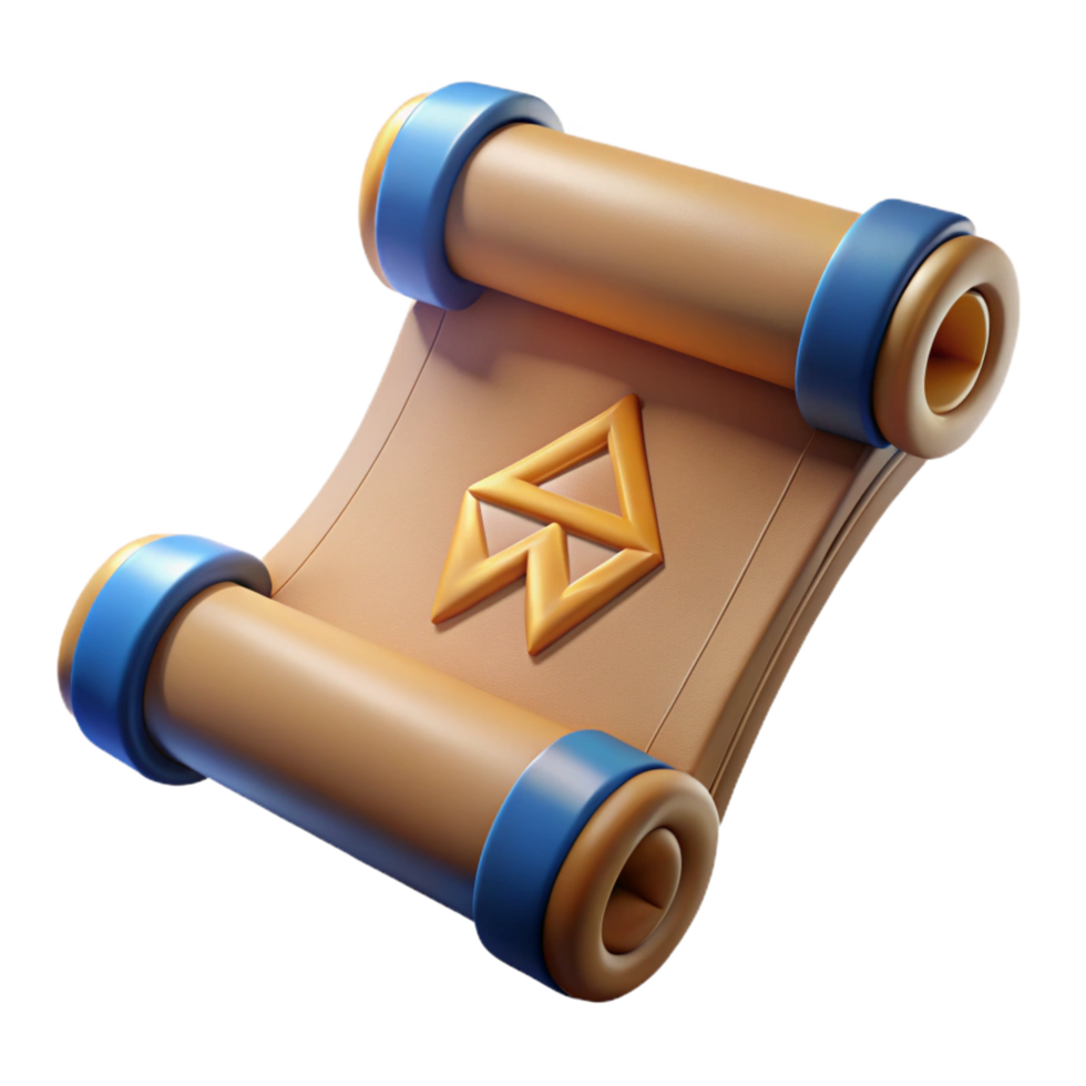 impressive elegant A single, ancient scroll, unfurled, covered in runes with Transparent Background precision png