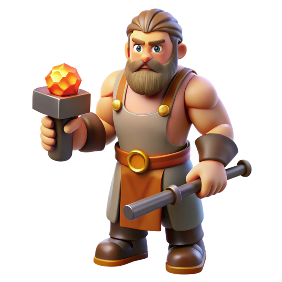 passionate impressive Hephaestus, god of the forge, with a hammer with Transparent Background refined png