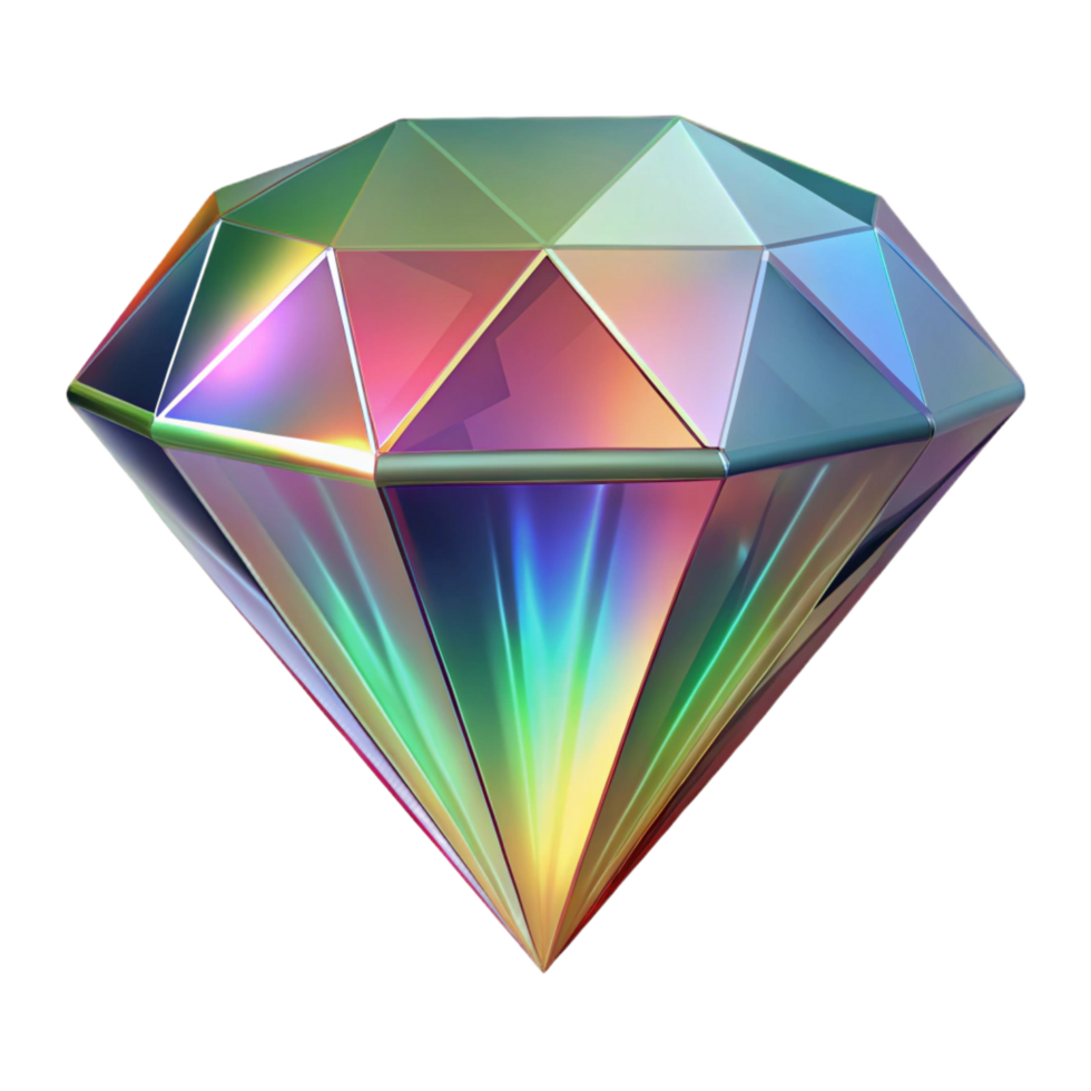 peaceful pristine A floating, faceted diamond with rainbow refractions, with Transparent Background studio quality png