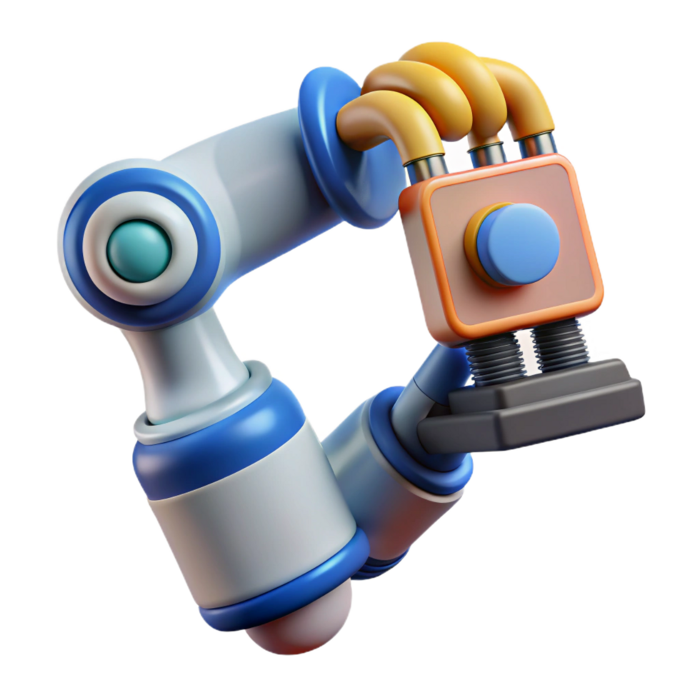 gorgeous distinctive Hyper-specific concept art style render of a futuristic robotic arm holding a microchip, isolated cutout with Transparent Background png