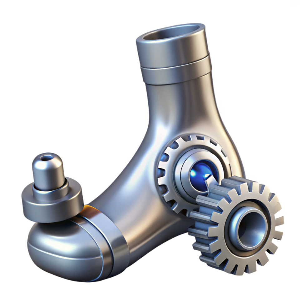remarkable urban Ultra-detailed isolated cutout biomechanical ankle joint, ball and socket with gears, hydraulics, and wiring, polished steel, with Transparent Background detailed png