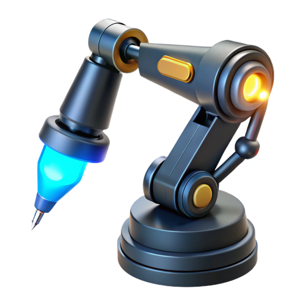 gorgeous modern Robotic arm holding a futuristic tool with glowing tip with Transparent Background flawless png