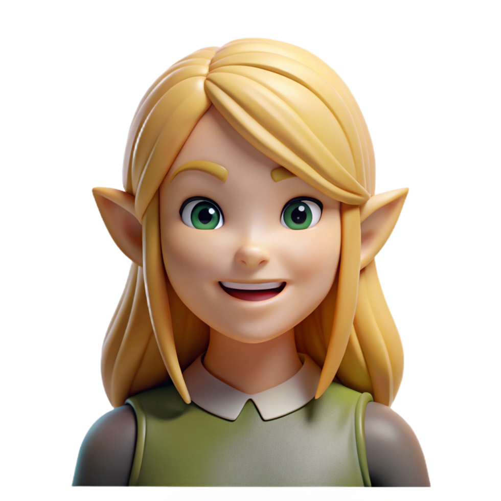 mesmerizing unforgettable A smiling female elf with flowing blonde hair, with Transparent Background png