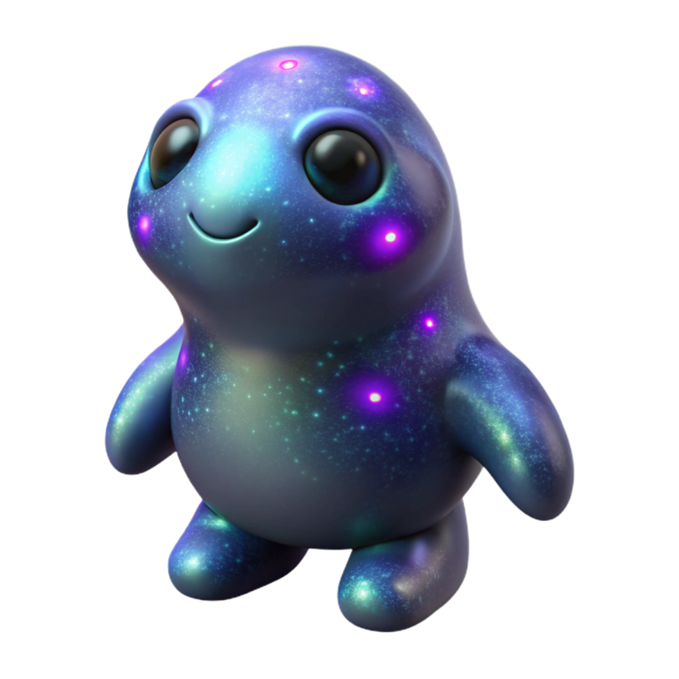 magnificent playful retro Photorealistic, isolated cutout of a hyper-specific, single, nebula-born creature, exhibiting bioluminescent markings with Transparent Background professional png