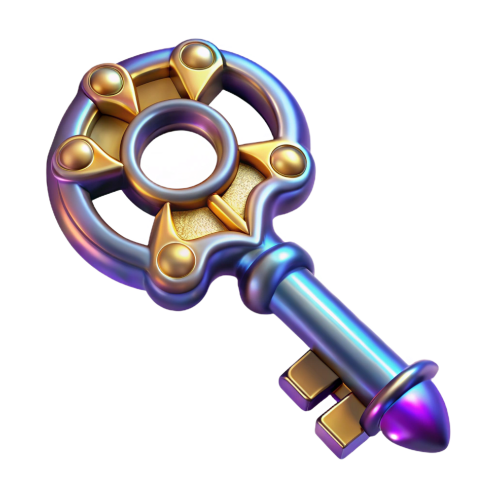 wonderful celebrated Hyper-specific, isolated cutout, concept art style illustration of an ancient, ornate cosmic key, ultra-detailed with Transparent Background png