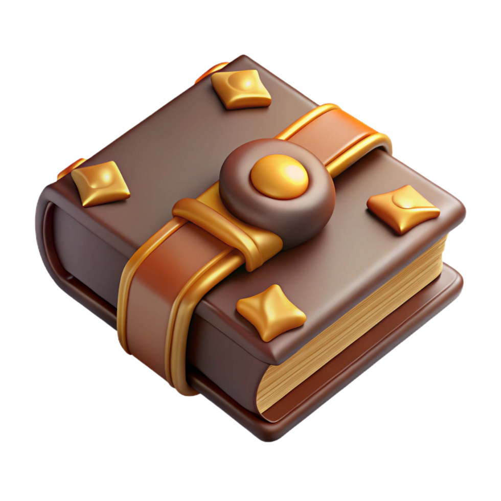 picturesque timeless Concept art style, isolated cutout of a vintage leather-bound book with gold embossing with Transparent Background png