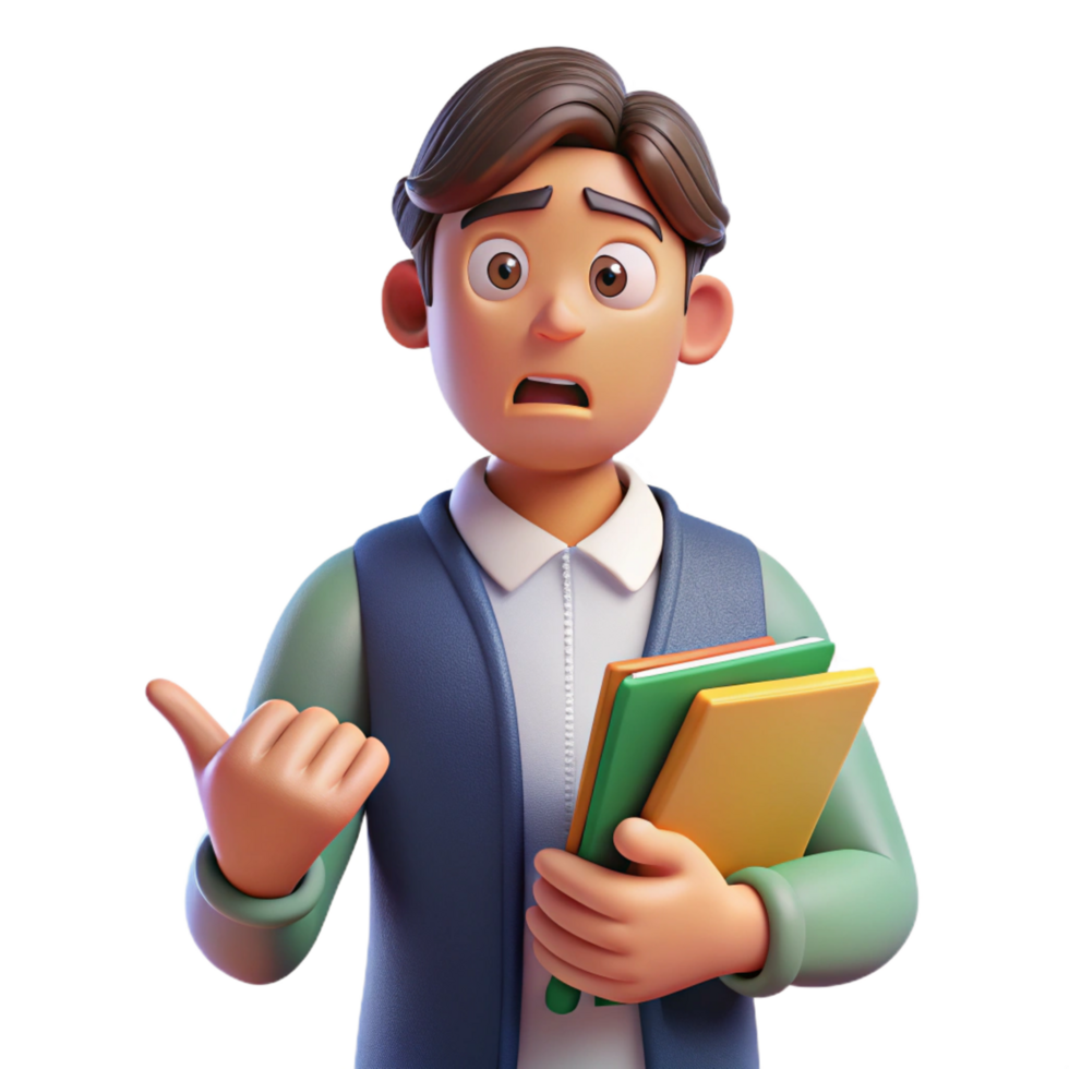passionate stunning Confused student, holding books, questioning expression, with Transparent Background studio quality png