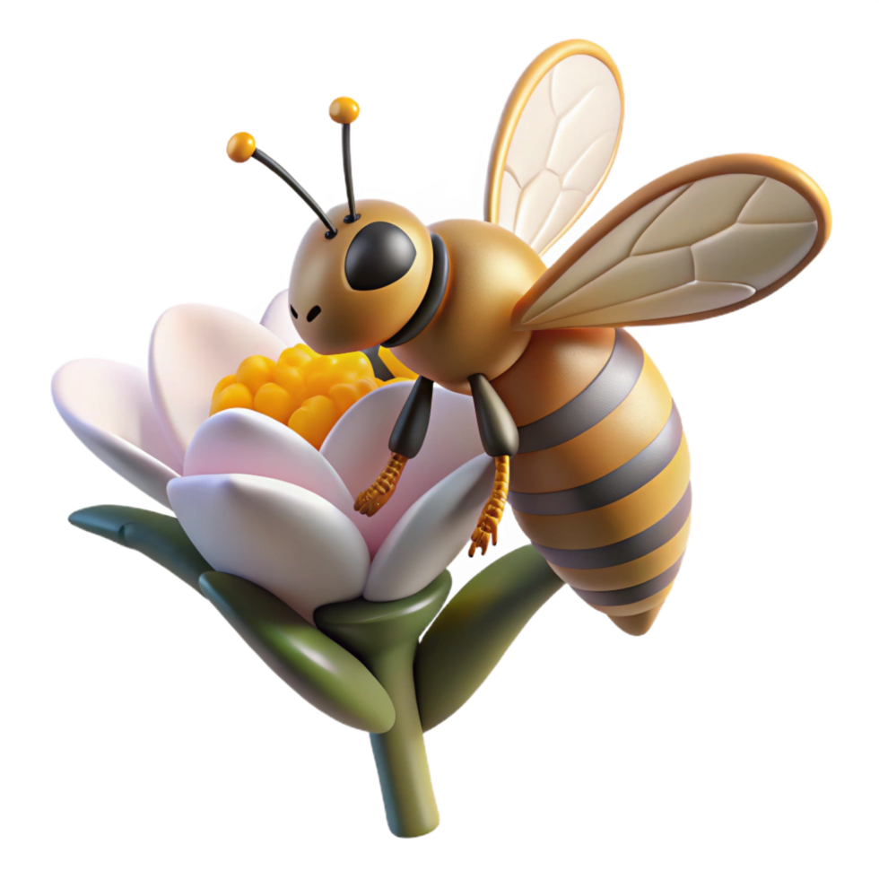 magnificent sought-after Photorealistic, ultra-detailed, isolated cutout of a single honeybee collecting pollen from a flower pistil with Transparent Background png