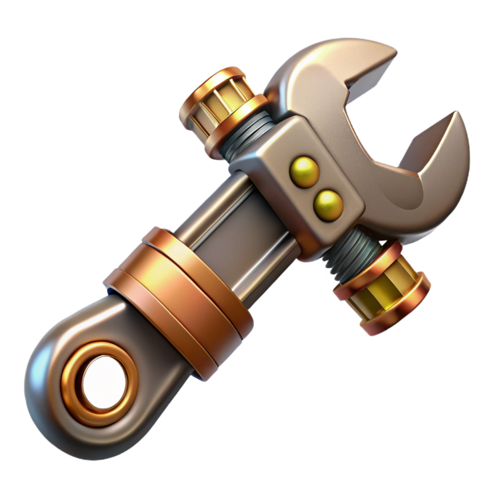 glorious baroque Steampunk wrench with adjustable jaws and brass accents with Transparent Background authentic png