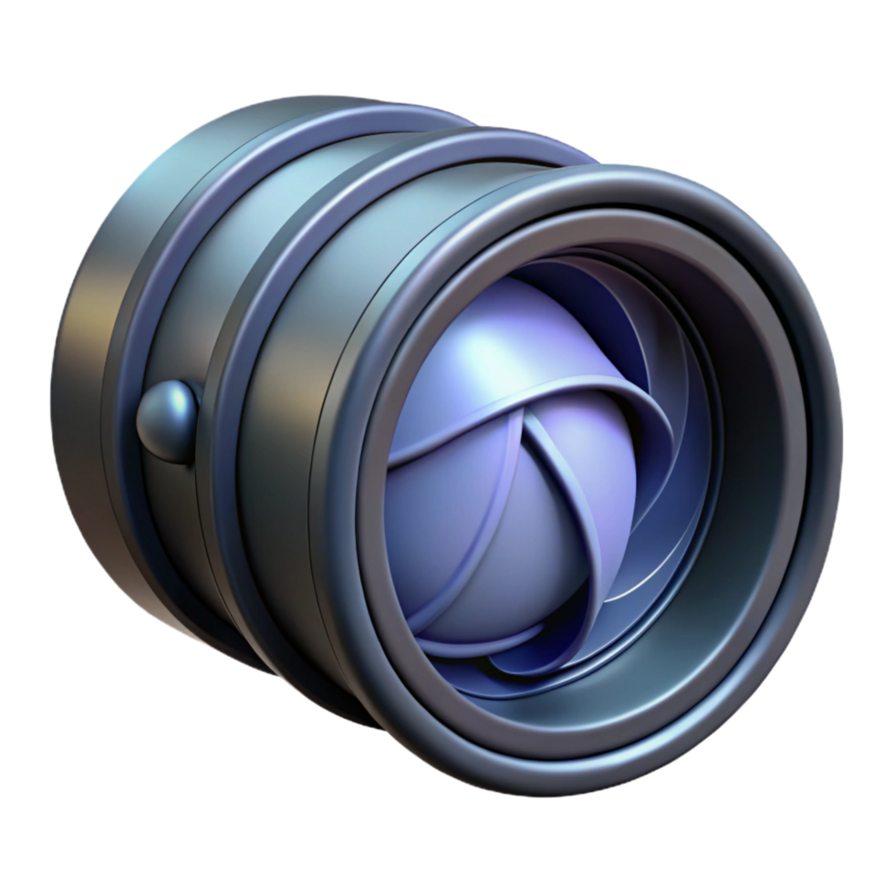 impressive nostalgic artistic Photorealistic, isolated cutout of a single DSLR camera lens, hyper-specific aperture blades, ultra-detailed with Transparent Background 8K png