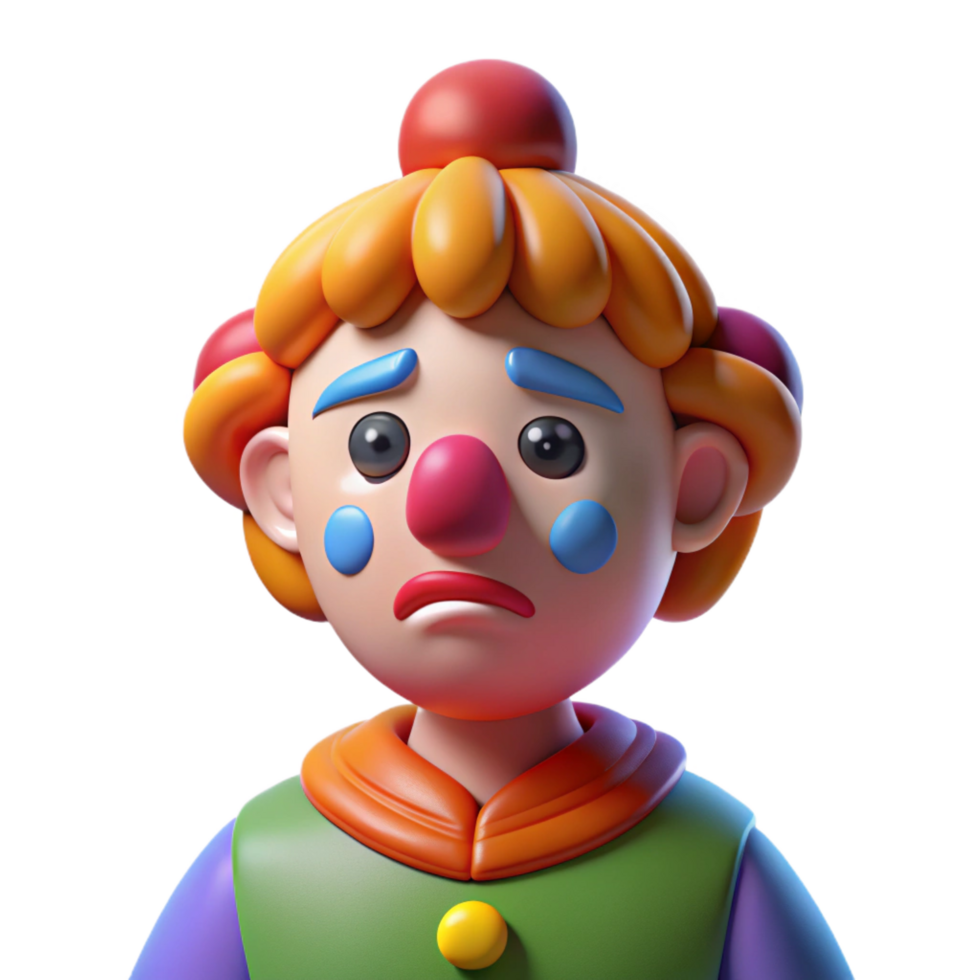 peaceful spectacular Sad clown with colorful makeup, with Transparent Background sharp png