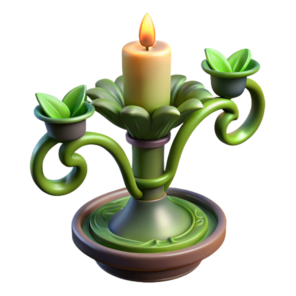 wonderful rare Hyper-specific, isolated cutout, concept art style of an Art Nouveau candlestick holder, wrought iron, flowing lines, lily pad motif with Transparent Background png