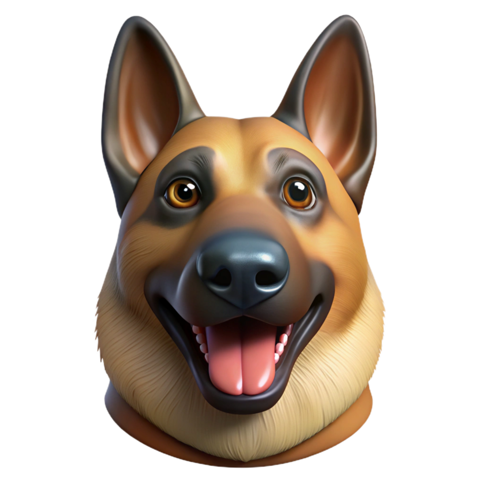 breathtaking celebrated Professional render, ultra-detailed, hyper-specific image of a single German Shepherd dog head, alert expression, isolated cutout, with Transparent Background png