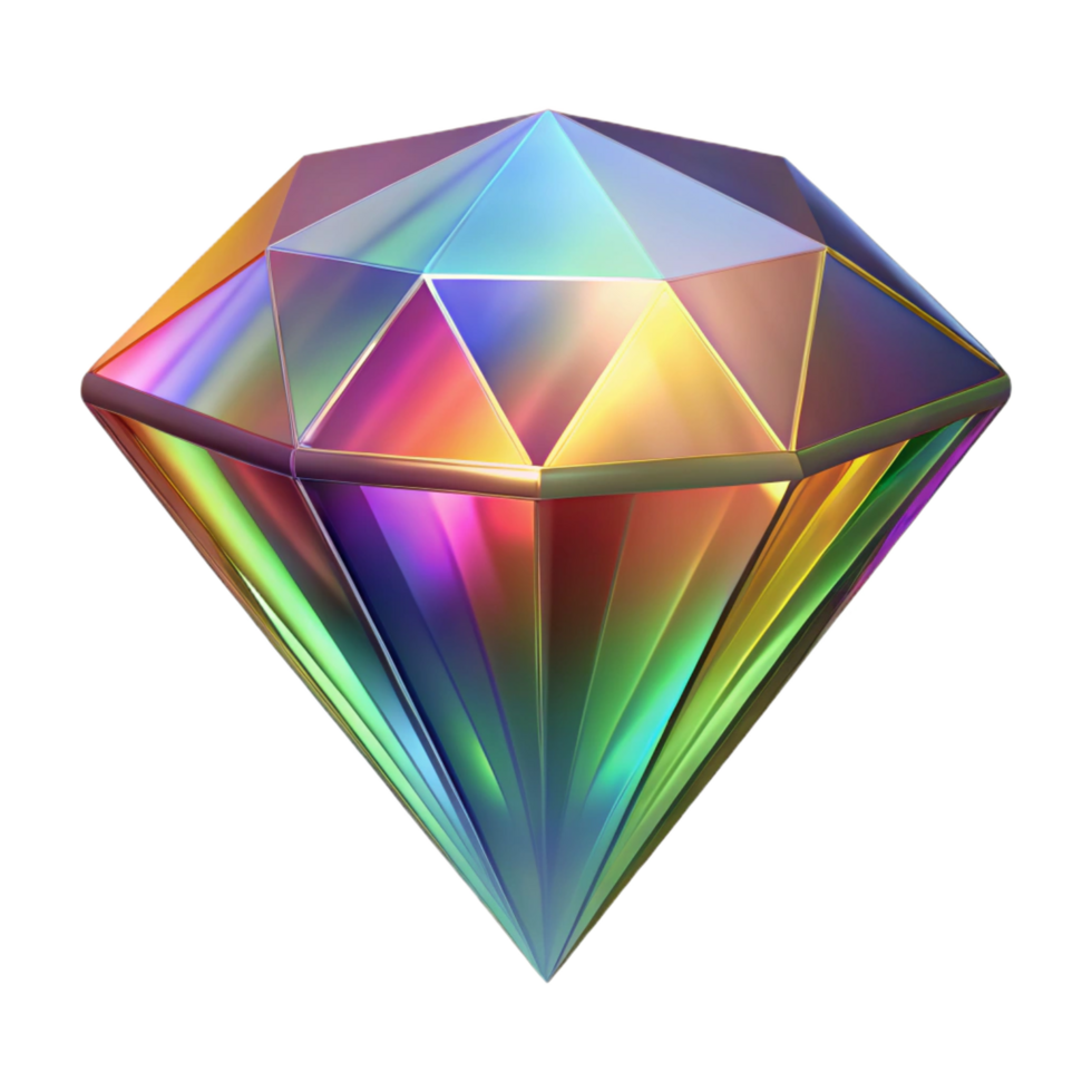 radiant nostalgic organic A floating, faceted diamond with rainbow refractions, with Transparent Background detailed png