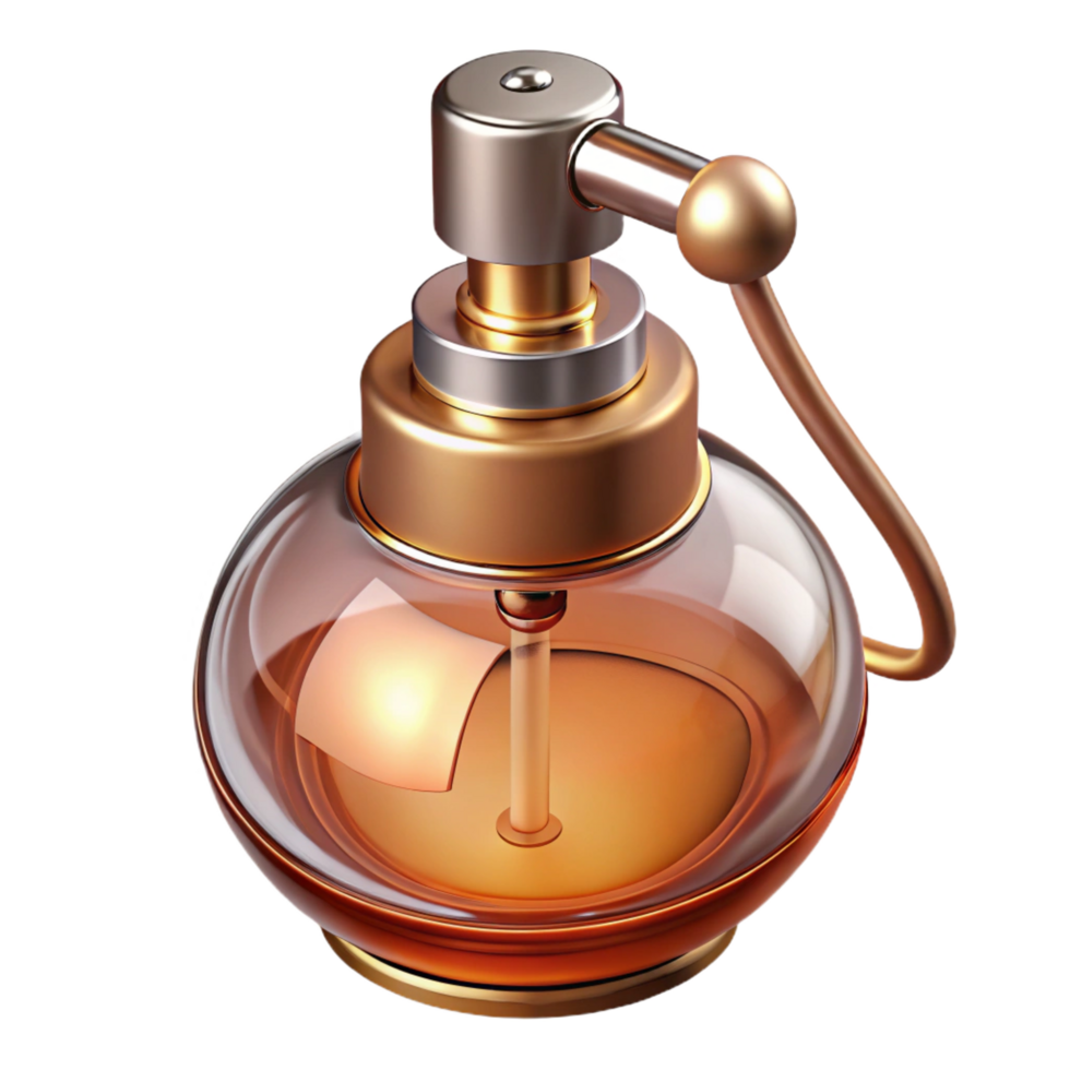 impressive distinctive Ultra-detailed, photorealistic isolated cutout of a vintage perfume bottle with atomizer with Transparent Background png