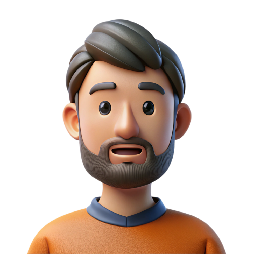 wonderful joyful organic Man with beard, serious expression, looking directly at camera, with Transparent Background expertly shot png