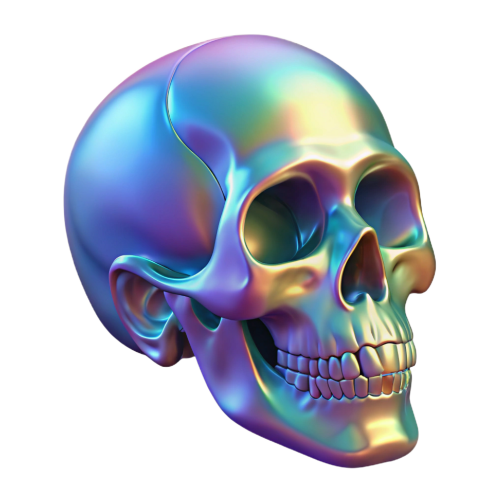 splendid notable Hyper-specific, photorealistic, professional render, isolated cutout of a holographic projection of a human skull, ultra-detailed with Transparent Background png