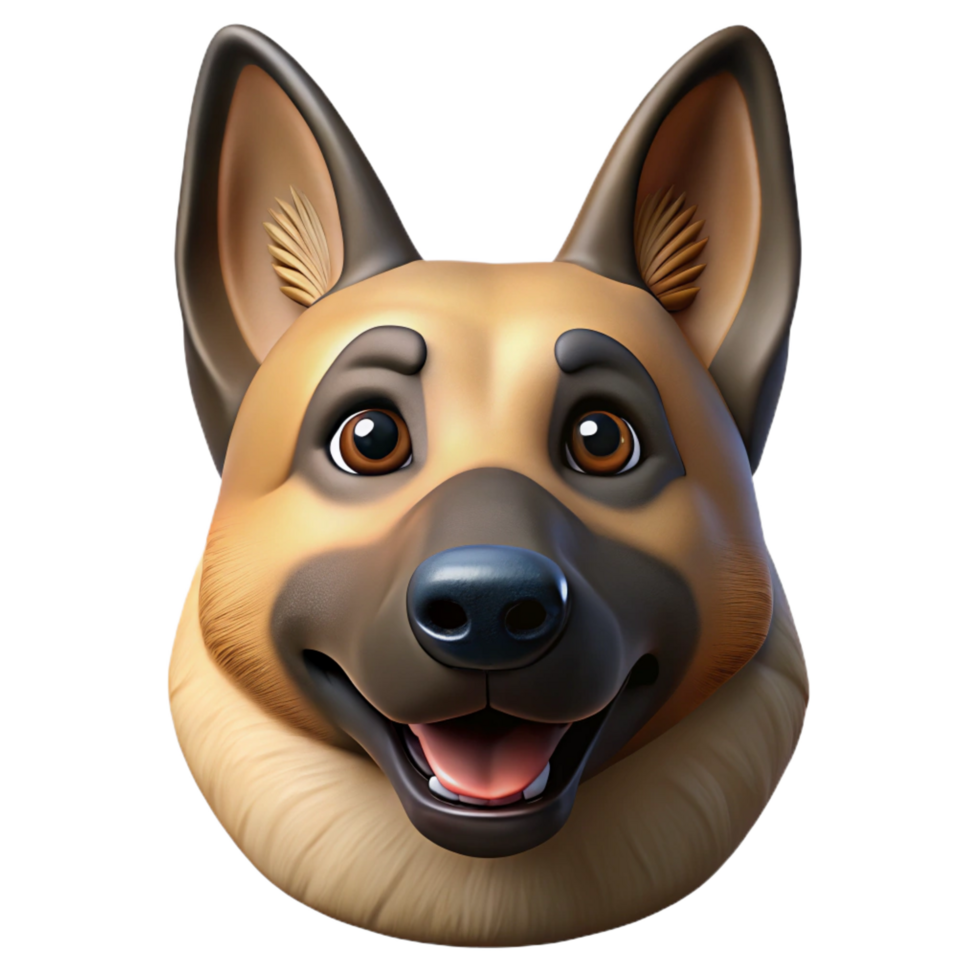 immaculate organic Professional render, ultra-detailed, hyper-specific image of a single German Shepherd dog head, alert expression, isolated cutout, with Transparent Background exclusive png