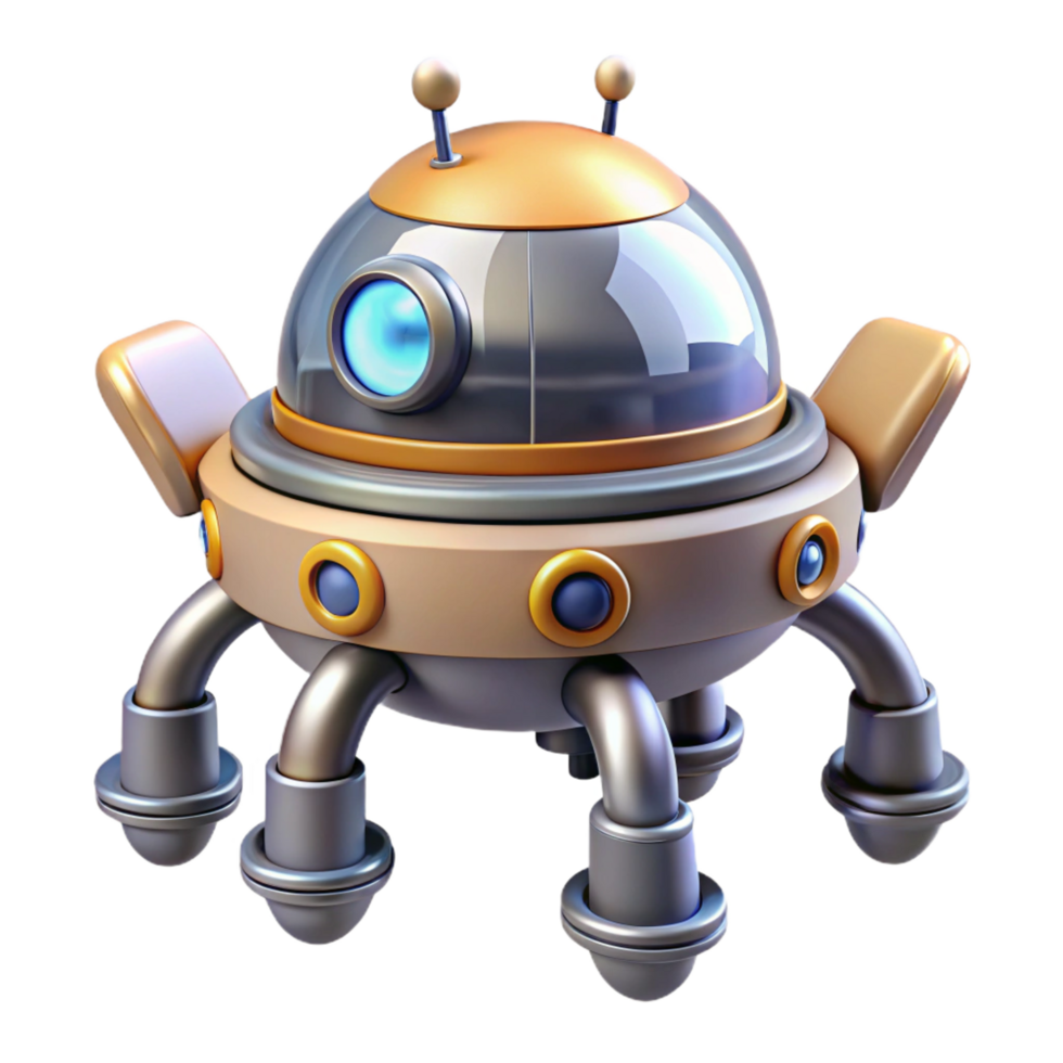 splendid sought-after Concept art style, hyper-specific, professional render, isolated cutout of a single, robotic space drone with Transparent Background png