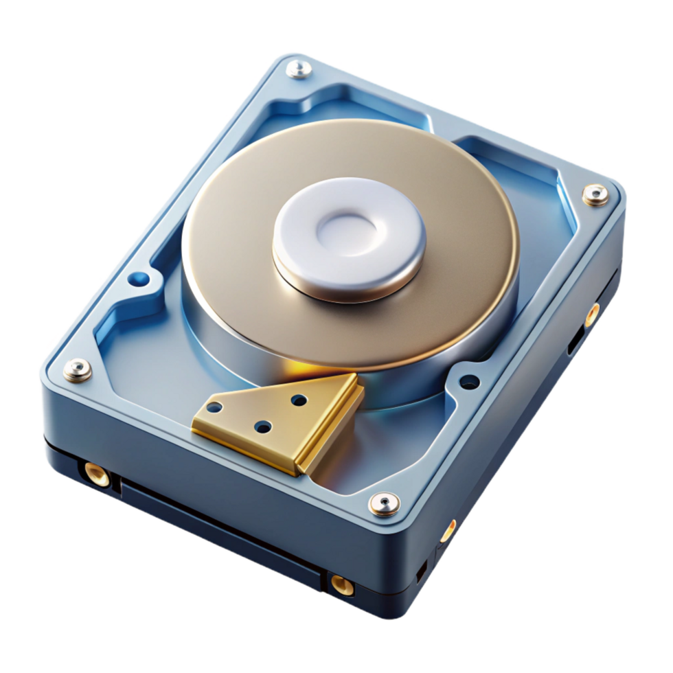 extraordinary dynamic classic Hyper-specific, ultra-detailed, professional render of a single, disassembled hard drive, isolated cutout with Transparent Background luxury png