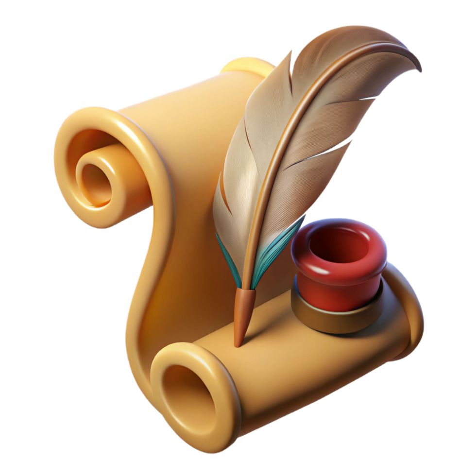 picturesque bold rustic Hyper-specific, concept art style, isolated cutout of a vintage quill pen and parchment with Transparent Background masterfully captured png