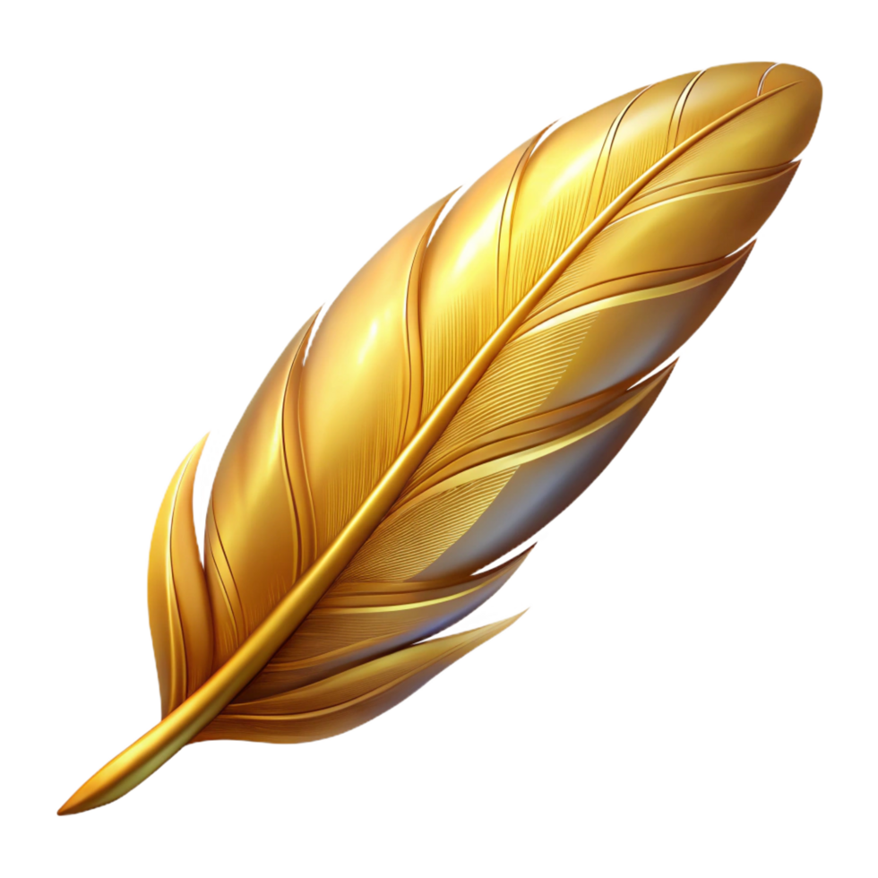 rare victorian Concept art style, isolated cutout of a single Griffin feather, golden and shimmering with Transparent Background impeccable png