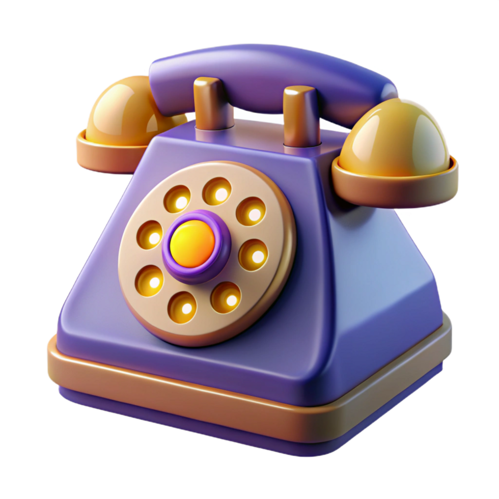 splendid energetic elegant Concept art style, isolated cutout of a retro-futuristic telephone with a rotary dial and illuminated buttons with Transparent Background crisp png