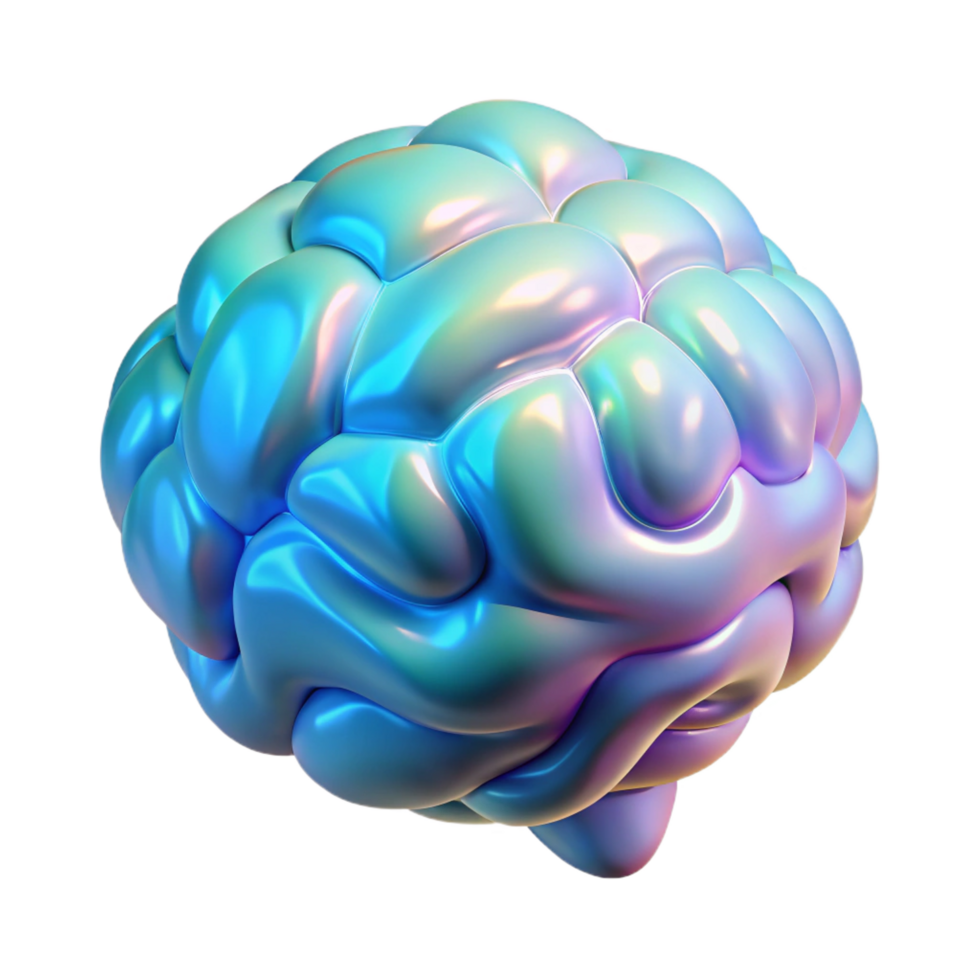 majestic impressionist Concept art style, isolated cutout of a single, holographic projection of a human brain, ultra-detailed with Transparent Background expertly shot png