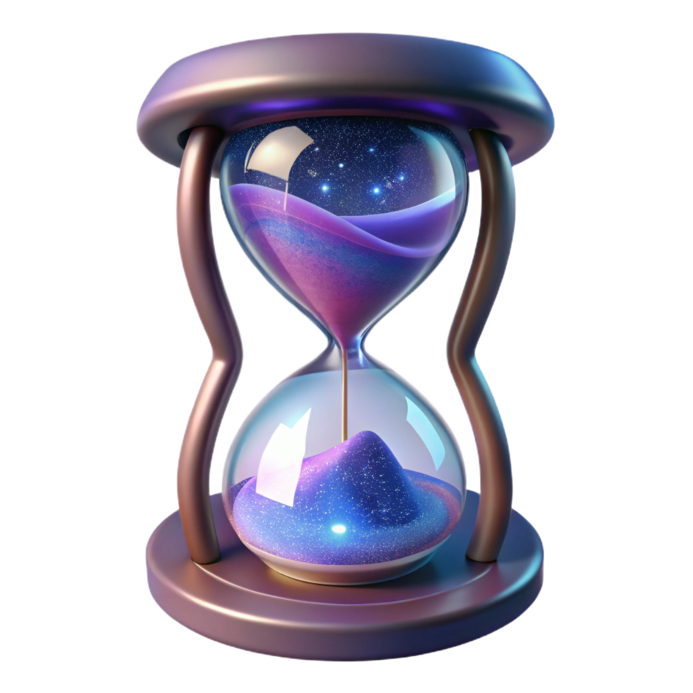 sought-after artistic Photorealistic ultra-detailed professional render, isolated cutout, single celestial hourglass filled with swirling nebulae with Transparent Background elite png