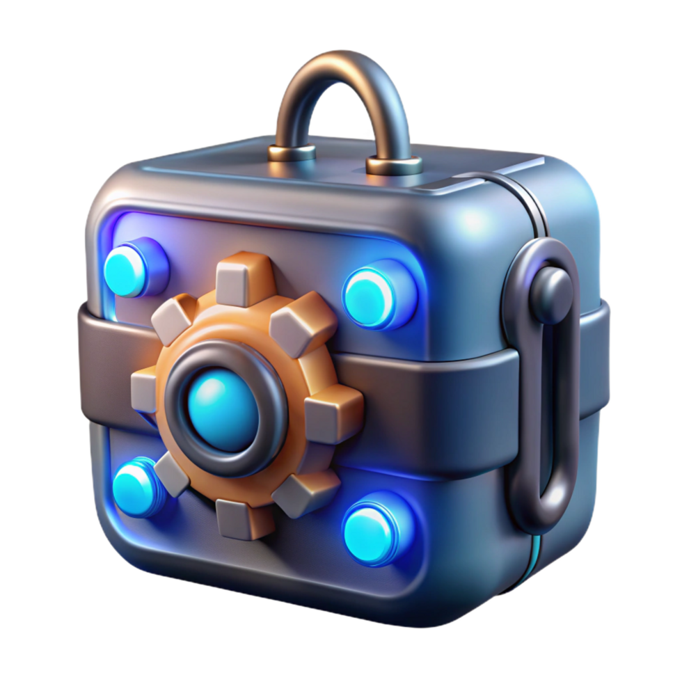 memorable organic Photorealistic professional render of a single, advanced hacking tool with glowing LED indicators with Transparent Background crisp png