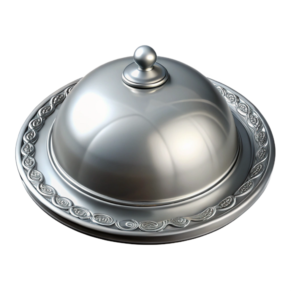 sought-after renaissance Ultra-detailed, photorealistic isolated cutout of a vintage silver platter with Transparent Background authentic png
