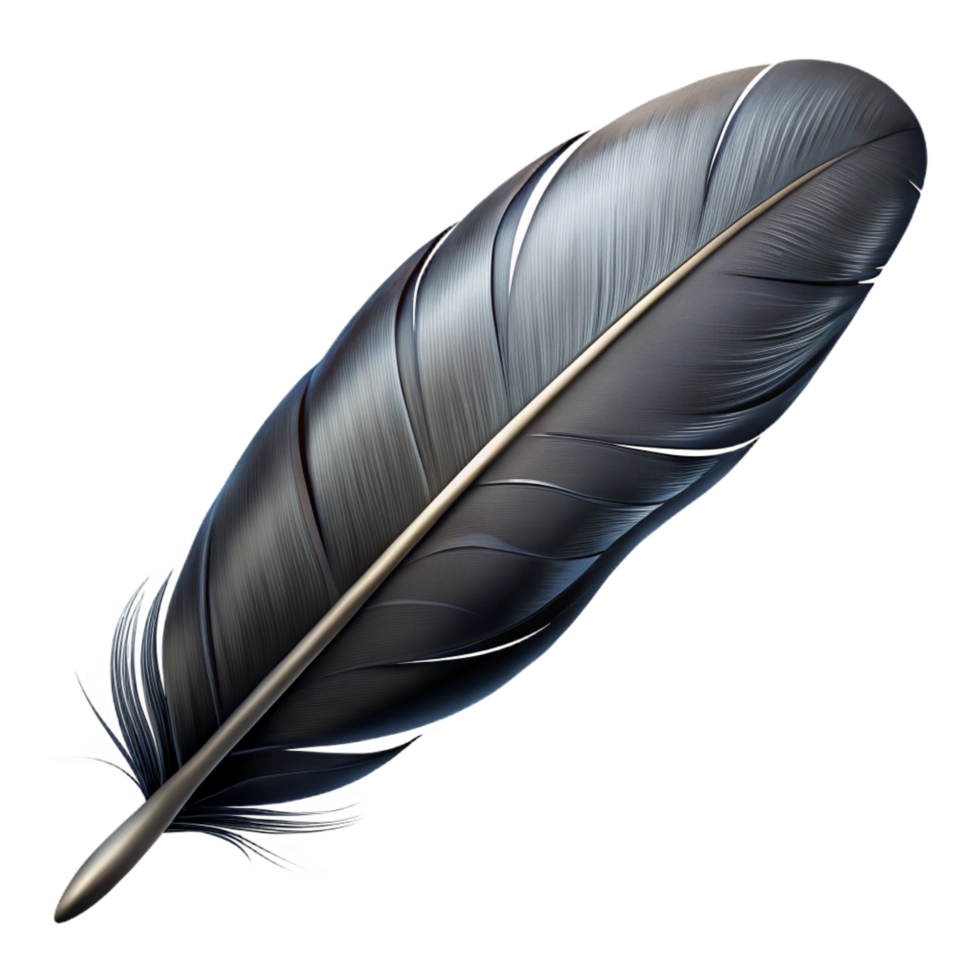 notable minimalist Ultra-detailed photorealistic isolated cutout of a single raven feather, professional render with Transparent Background flawless png